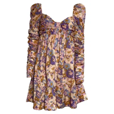 Zimmermann Floral Print Ruched Mini Dress In Multicolor Cotton
