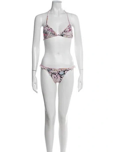 Pre-owned Zimmermann Floral Print Ruffle Embellishment Bikini In Purple
