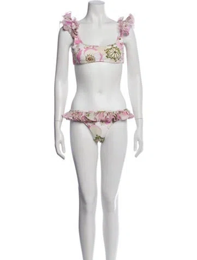 Pre-owned Zimmermann Floral Print Ruffle Embellishment Bikini W/ Tags In Multi