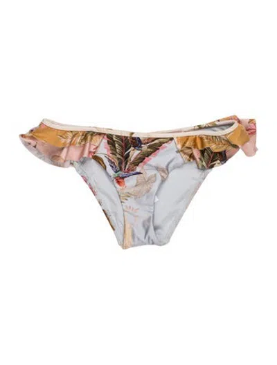 Pre-owned Zimmermann Floral Print Ruffle Embellishment Bottoms W/ Tags In Blue