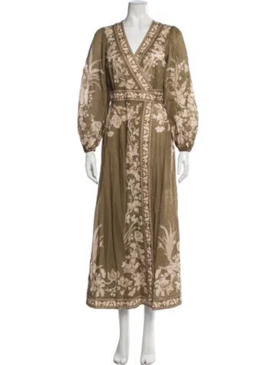 Pre-owned Zimmermann Floral Print Ruffle Embellishment Robe In Brown