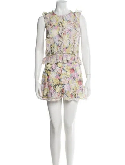 Pre-owned Zimmermann Floral Print Ruffle Embellishment Skirt Set In Neutral