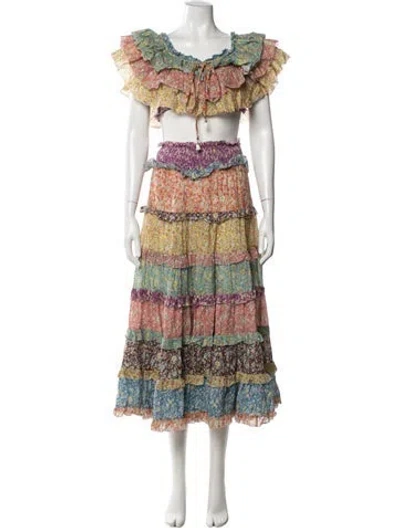 Pre-owned Zimmermann Floral Print Ruffle Embellishment Skirt Set In Purple