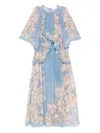 Zimmermann Womens Teal Blue Botanical Cascadian Flared-panels Cotton And Silk Maxi Dress Xl In Blue