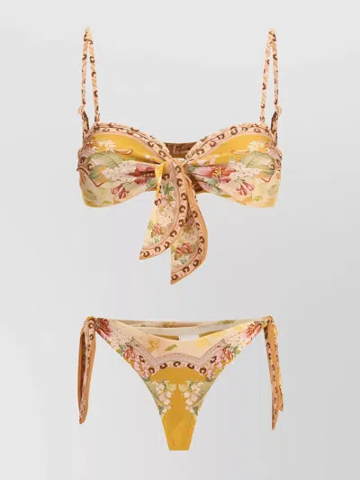 Zimmermann Wylie Scarf Tie Floral Print Bikini In Beige