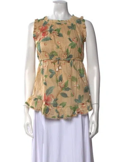 Pre-owned Zimmermann Floral Print Scoop Neck Blouse In Neutral