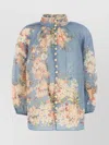 Zimmermann Cascadian Lace-trimmed Floral-print Ramie Blouse In Blue