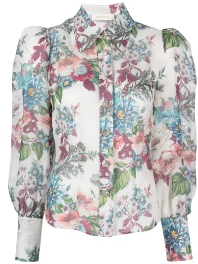 Zimmermann Floral-print Puff-sleeve Shirt In Ivybrkprnt