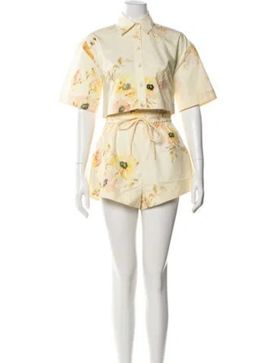 Pre-owned Zimmermann Floral Print Short Set W/ Tags In Yellow