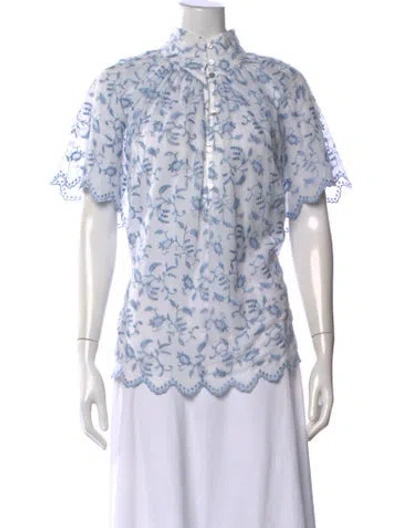 Pre-owned Zimmermann Floral Print Short Sleeve Blouse In Blue
