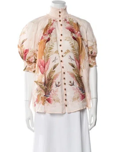 Pre-owned Zimmermann Floral Print Short Sleeve Blouse In Multi