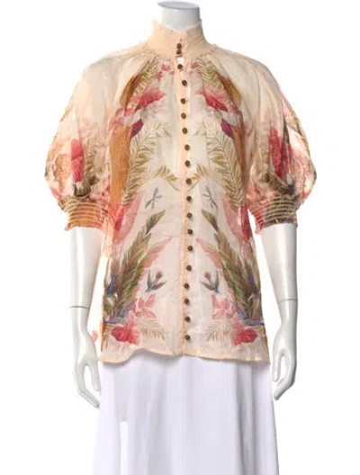 Pre-owned Zimmermann Floral Print Short Sleeve Blouse In Multi