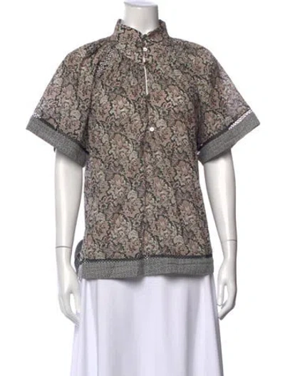 Pre-owned Zimmermann Floral Print Short Sleeve Blouse In Neutral