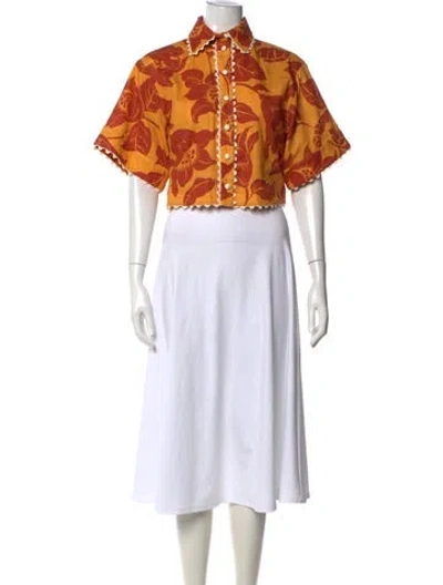 Pre-owned Zimmermann Floral Print Short Sleeve Blouse In Neutrals