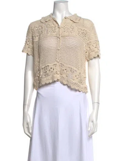 Pre-owned Zimmermann Floral Print Short Sleeve Blouse In Neutrals