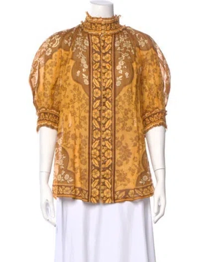 Pre-owned Zimmermann Floral Print Short Sleeve Blouse In Orange