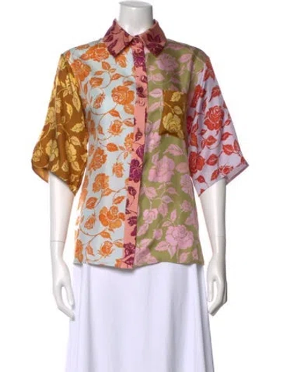 Pre-owned Zimmermann Floral Print Short Sleeve Blouse In Pink