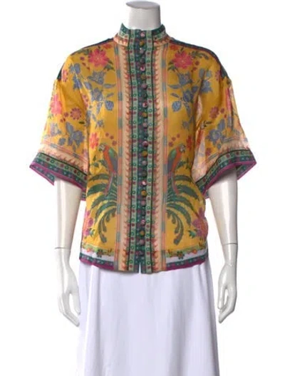 Pre-owned Zimmermann Floral Print Short Sleeve Blouse W/ Tags In Orange