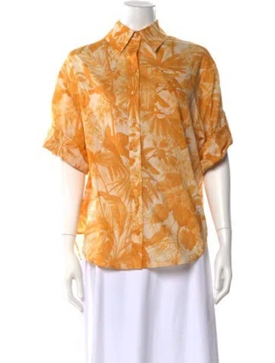 Pre-owned Zimmermann Floral Print Short Sleeve Blouse In Yellow
