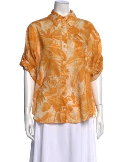 Pre-owned Zimmermann Floral Print Short Sleeve Blouse In Yellow