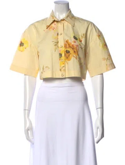 Pre-owned Zimmermann Floral Print Short Sleeve Button-up Top In Yellow