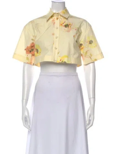 Pre-owned Zimmermann Floral Print Short Sleeve Crop Top In Neutral