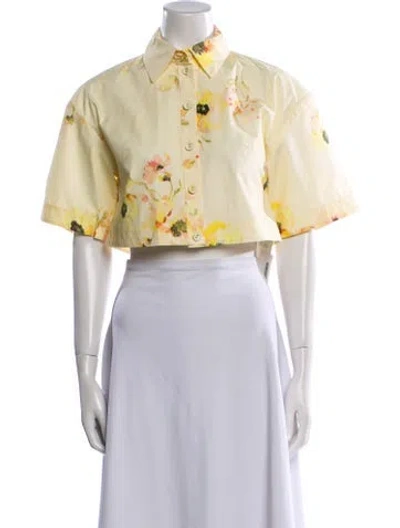 Pre-owned Zimmermann Floral Print Short Sleeve Crop Top In Yellow