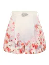Zimmermann Crush Belted Floral-print Silk And Cotton-blend Twill Shorts In Multicolour