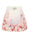 Zimmermann Crush Belted Floral-print Silk And Cotton-blend Twill Shorts In Multicolour