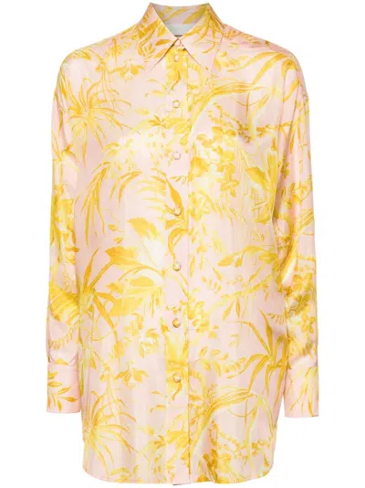 Zimmermann Floral Print Silk Shirt In Yellow