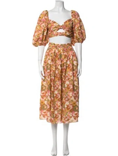 Pre-owned Zimmermann Floral Print Skirt Set In Orange