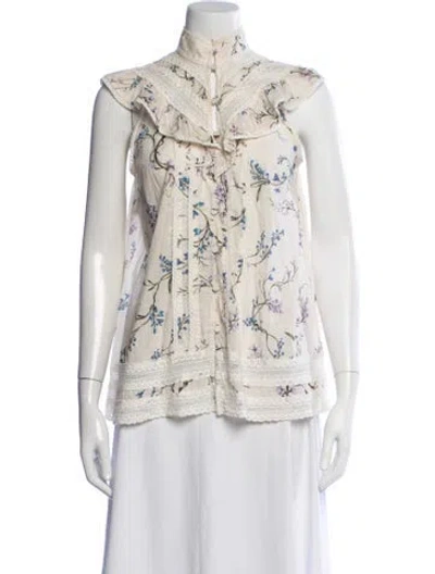 Pre-owned Zimmermann Floral Print Sleeveless Blouse In Neutral