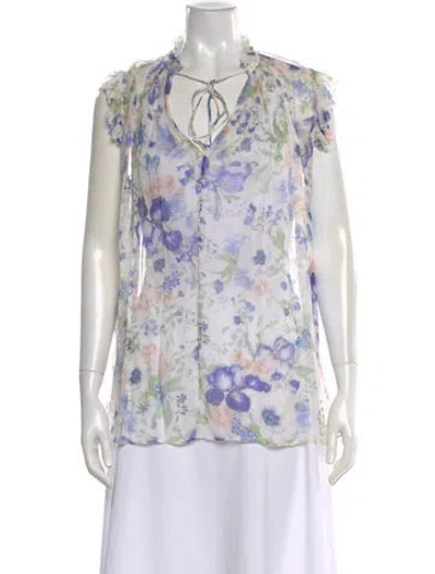 Pre-owned Zimmermann Floral Print Sleeveless Blouse In White