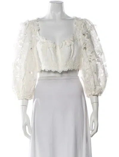 Pre-owned Zimmermann Floral Print Square Neckline Crop Top In White