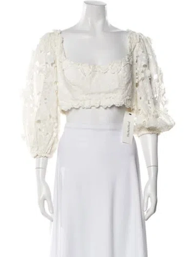 Pre-owned Zimmermann Floral Print Square Neckline Crop Top In White
