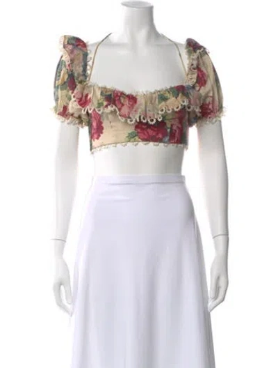 Pre-owned Zimmermann Floral Print Square Neckline Crop Top In Yellow