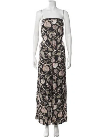 Pre-owned Zimmermann Floral Print Square Neckline Jumpsuit In Black