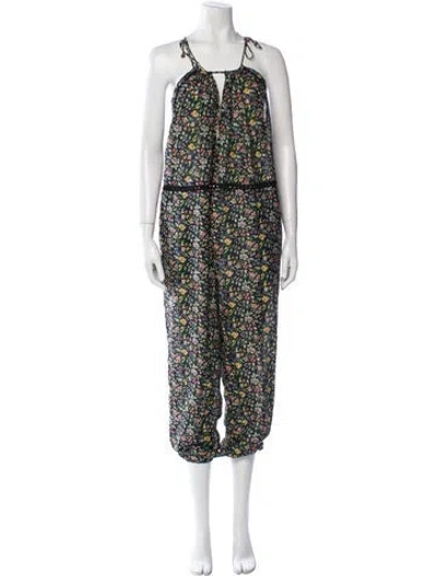 Pre-owned Zimmermann Floral Print Square Neckline Jumpsuit In Green