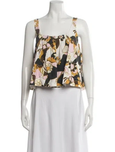 Pre-owned Zimmermann Floral Print Square Neckline Top In White