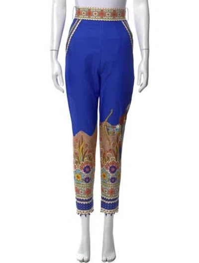 Pre-owned Zimmermann Floral Print Straight Leg Pants In Blue