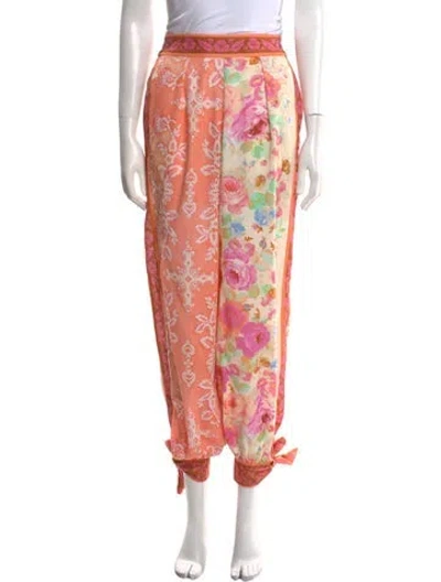 Pre-owned Zimmermann Floral Print Straight Leg Pants In Pink