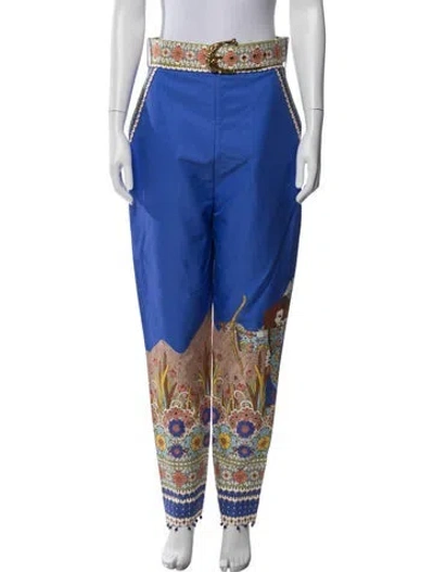 Pre-owned Zimmermann Floral Print Straight Leg Pants W/ Tags In Blue