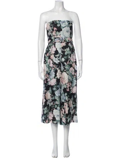 Pre-owned Zimmermann Floral Print Strapless Jumpsuit In Black