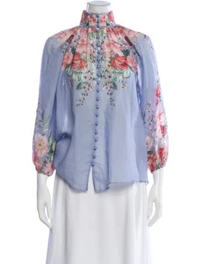 Pre-owned Zimmermann Floral Print Three-quarter Sleeve Blouse In Multi