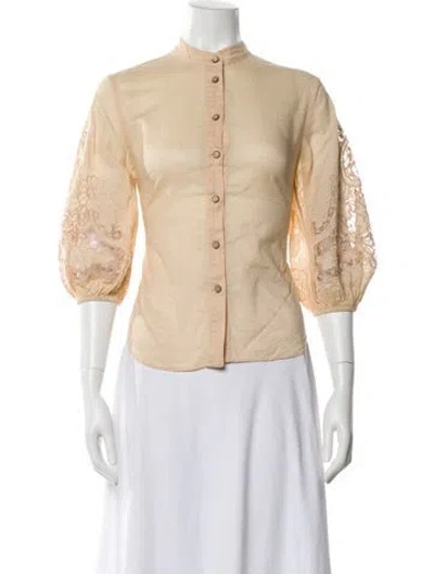 Pre-owned Zimmermann Floral Print Three-quarter Sleeve Blouse In Neutral