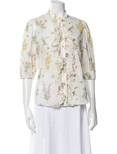 Pre-owned Zimmermann Floral Print Three-quarter Sleeve Blouse In Neutral