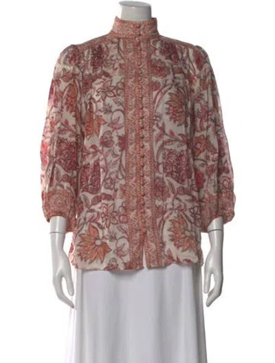 Pre-owned Zimmermann Floral Print Three-quarter Sleeve Blouse In Neutral