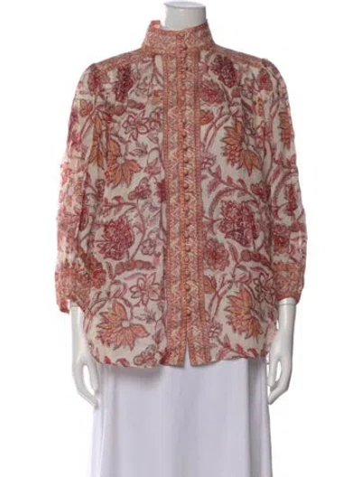 Pre-owned Zimmermann Floral Print Three-quarter Sleeve Blouse In Neutral