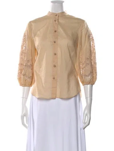 Pre-owned Zimmermann Floral Print Three-quarter Sleeve Blouse In Neutral