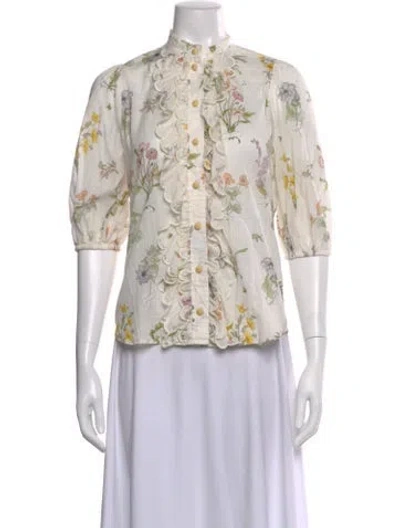 Pre-owned Zimmermann Floral Print Three-quarter Sleeve Blouse In Neutral